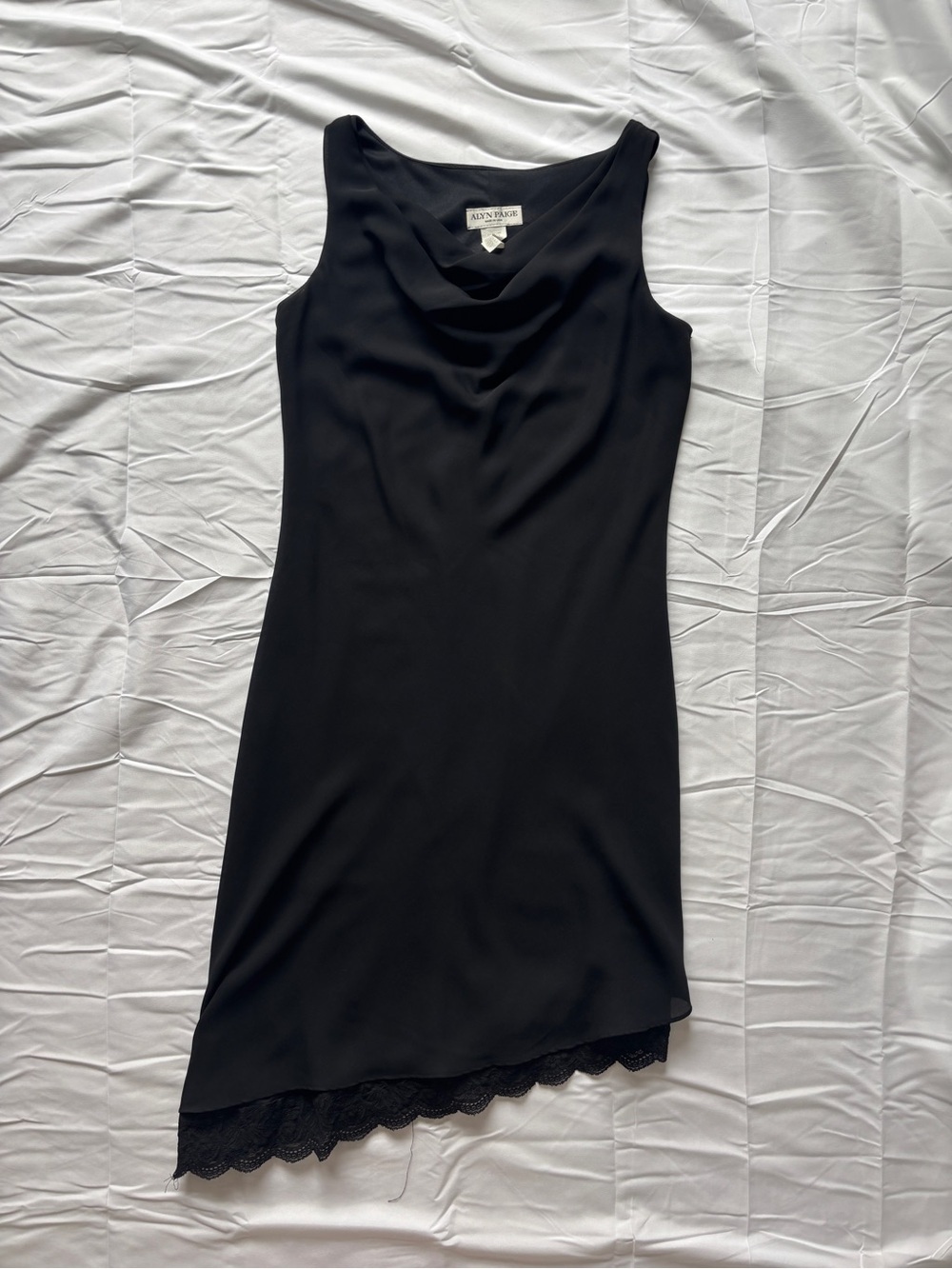 Vintage 1990s Alyn Paige Black Cowl Neck Cocktail Dress - Picture 2 of 8